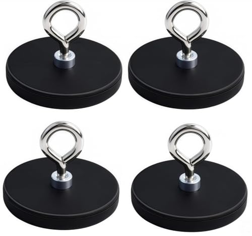 COZERI 4 Stück MagneteHaken Extra Stark, Neodym Magnete Gummiert mit M4 Gewinde, 43mm Magneten Schraubbar, Magnet Haken für Lampen, Fahrzeuge, Lichtleisten, Topfmagnete mit Loch