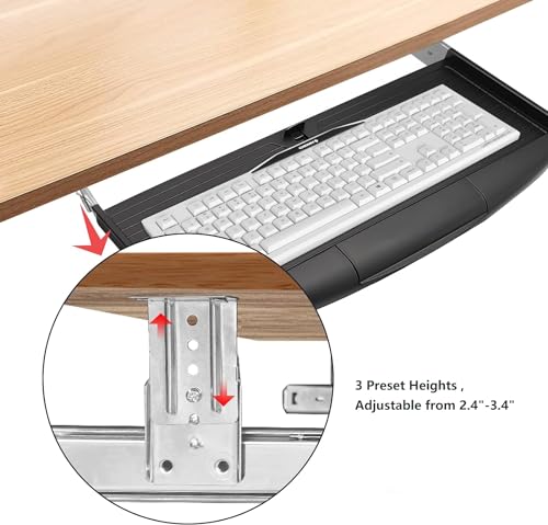 Image of Desk Plastic Keyboard Tray with Height Adjustable - Perfect for Office & Home (Without Mouse Tray) for Table Length:21.5, breadth:10.5, Height:1.5 (zinc Channel)