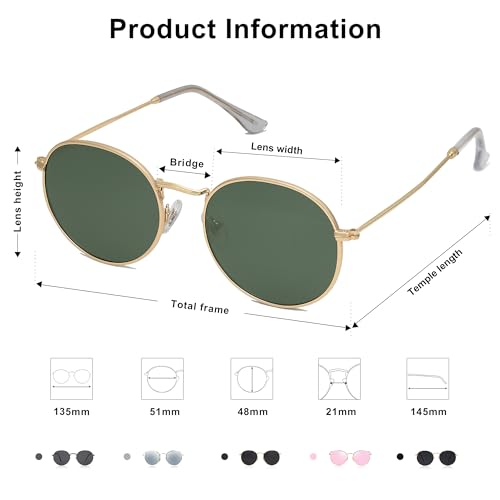 Image of SOJOS Small Round Polarized Sunglasses for Women Men Classic Vintage Shades | Lightweight Stainless Steel Frame UV400 Sun Protection Adjustable Nose Pads SJ1014
