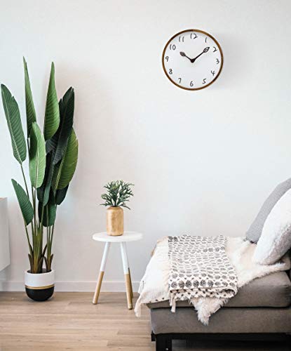 Aromustime 12 Inches Round Wood Wall Clock With Hollow Arabic Numerals, Whisper Quiet, Wood Leaf Pointer&No Glass Cover, For Office Kitchen Bedroom Classroom&Living Room, Brown #TOP3