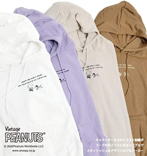 Amazon スヌーピー パーカー Snoopy 70th イラスト 刺繍 スウェットパーカー ヴィンテージスヌーピー チャーリーブラウン スエット プルオーバーパーカー 裏毛 ラベンダー Mサイズ トレーナー パーカー 通販