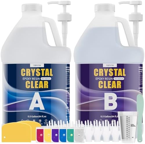 Epoxy Resin 1 Gallon, Crystal Clear Epoxy Resin Kit, High Gloss, Self Leveling, No Bubbles, Low Odor, Not Yellowing, Easy Mix 1:1 Casting Jewelry Making Kit, Molds, Crafts, Table Top-0.5gal ×2