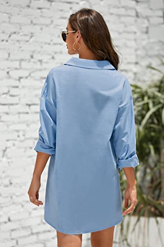 Pretifeel Womens Cotton Linen Tunic Shirts Button Down Long Sleeve Blouse Tops Beach Cover Up4