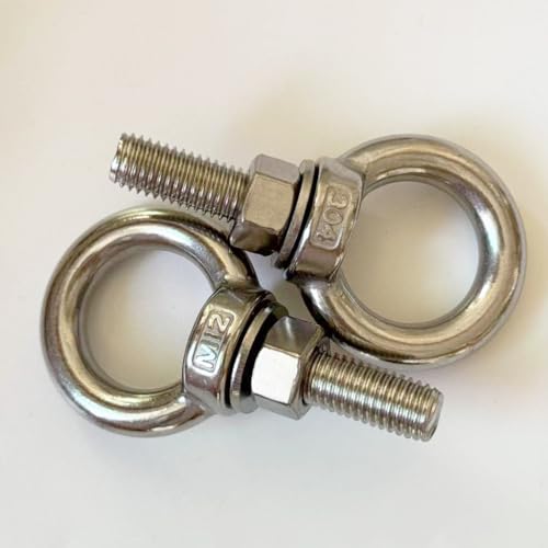 Image of 304 Stainless Steel Shoulder Eye Bolts, 2 PCS M12 Heavy Duty Eye Bolt Lifting Ring 1.6 inch Threaded Eyebolt with Nuts and Flat Washers(Thread Length 40mm) Muti-Function for Indoor Outdoor