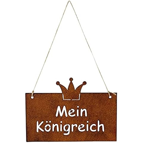 Storm's Gartenzaubereien Garden Sign Rust with Saying "Mein Königreich for Hanging 22.5 cm x 16 cm with Crown Cover