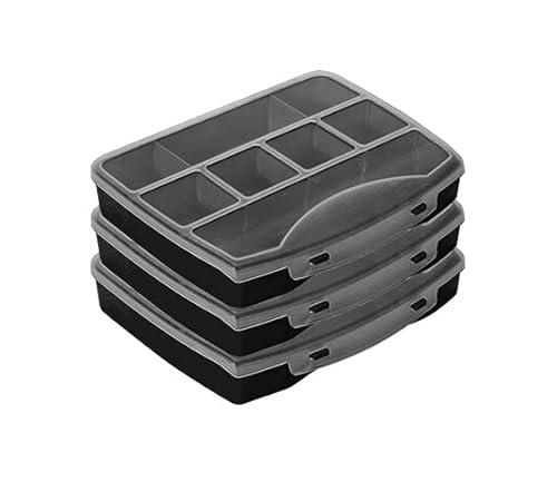Kigima Caja clasificadora de piezas pequeñas, 8 compartimentos, 19 x 16 x 3,5 cm, juego de 3 unidades, color negro Cover