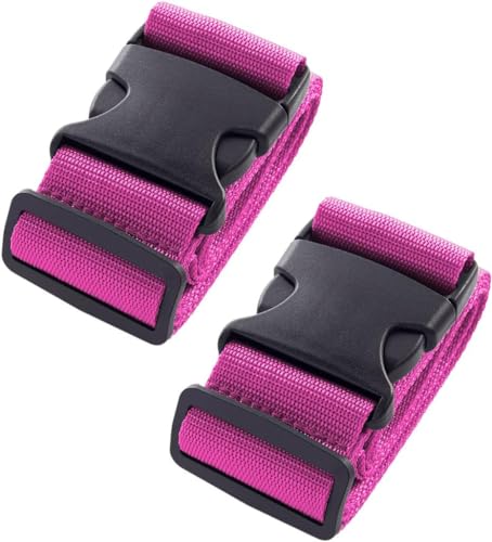 Image of 2 Luggage Strap (2 inch X6.5FEET Color) + 1 ADD ON BAGAGGE Belt(1 inchX20 inch Black) with Quick Release Buckle Adjustable, Premium Accessory for Travel Bag Closure Bright Colors (3PACK, Purple)