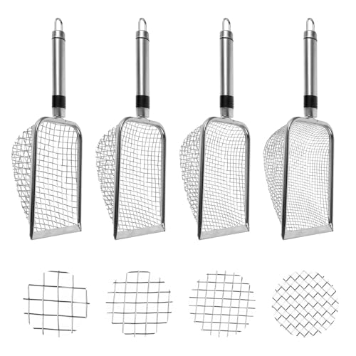 TUAKIMCE 4 Pack Gardening Soil Mesh Sifter - 2/2.8/3.8/5mm Garden Sieve with Stainless Steel Handle - Garden Riddle Mesh - Gardening Sand Mesh Sifter for Sieving Top Soil, Stones, Coarse Sand