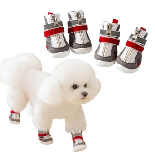 Nikkashop 犬 靴 脱げない 滑りにくい 履かせやすい マジックテープ ドッグブーツ 冬用 保温 防水 防寒 雪遊び 裏起毛 肉球保護 犬用靴 ペットシューズ 汚れ防止 4個入り 小型犬 中型犬 (4)