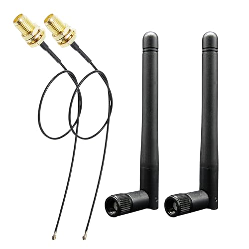 Image of WiFi Bluetooth Antenna 2 Pack & Pigtail 2 Pack, 5Ghz 2.4Ghz 3dBi WiFi Card Antenna, 8-Inch RP SMA-Female to IPEX4 /MHF4 Cable for M.2 NGFF Network Card and Routers