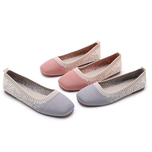 Image of RVROVIC Women Flat Shoes Knitted Lightweight Slip-on Loafers Breathabel Soft Comfortable Ballet Flats