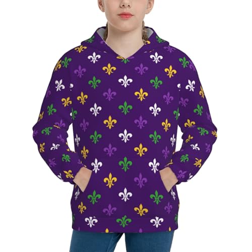Purple Mardi Gras Kids Pullover Hoodies Boys Sweatshirts Girls Athletic Clothes with Pocket
