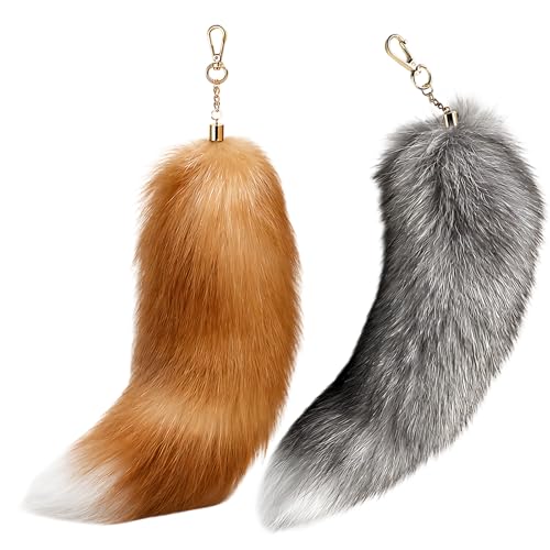 TUBAWD 2PCS Therian Tail Therian Tail Keychain for Backpack Purse Bag Charm Key Holder Cosplay Accessories Furry Tails Pendant Soft Plush Decoration