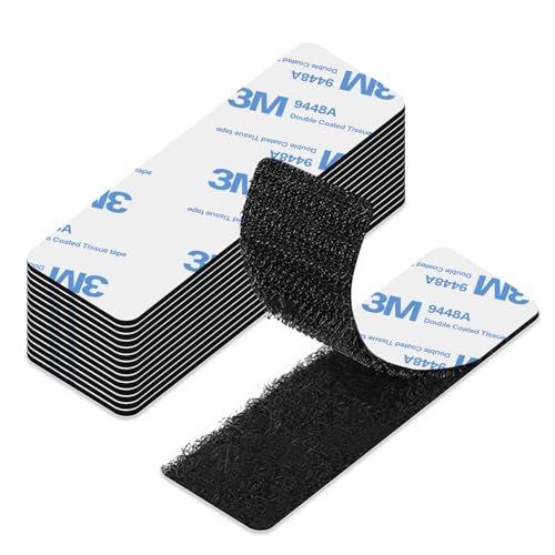 12PCS Tape Self Adhesive, Sticky Back Strips, 3M Double Sided Tape and Heavy Duty Sticky Pads, Black Tape Self Adhesive for Fabric, Hook and Loop Tape for Hanging or Organizing Item