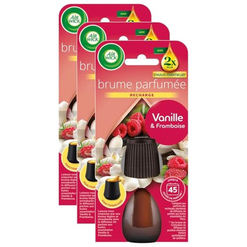 Air Wick Lot de 3 Recharges Diffuseur désodorisant d’Huiles Essentielles Brume Parfumée Vanille et Framboise - 20 ML