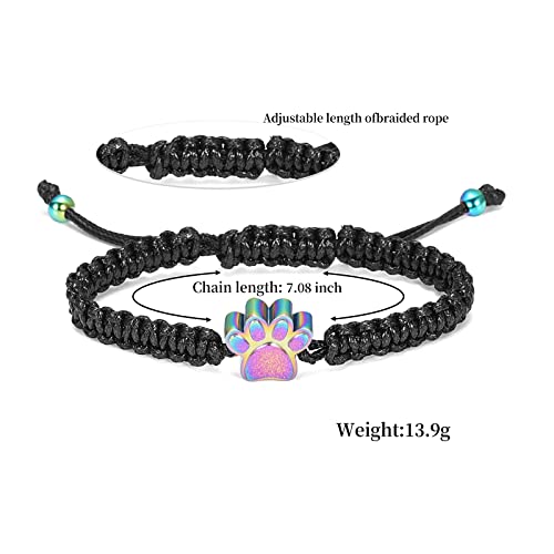 Minicremation Paw Print Cremation Bracelet for Ashes for Pet Adjustable Braided Rope Urn Bracelet Ashes Holder Memorial Bangle Jewelry(Colorful) - Image 2