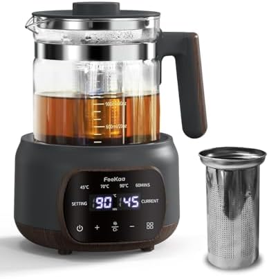 Feekaa Electric Kettle,1.3L Glass Teapot with Removable Infuser,Tea Kettle with Time & Temperature Control,Bouilloire électrique,Tea Maker,Health Pot for Boil Water/Tea/Coffee/Milk,72H Keep Warm,Black