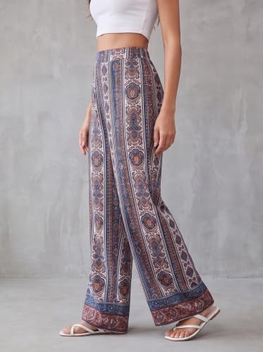 Image of HELLCAT Trousers for Women | Wide Leg Palazzo Pants | Printed High Rise Wide Leg Trouser | Korean Women Casual Vacation Bottom Wear - Pack 1