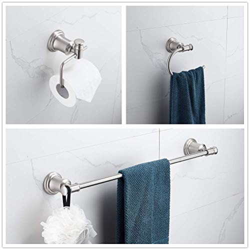 Cavoli 3-Piece Bathroom Accessories Set Wall Mounted,Toilet Paper Holder,Towel Ring, Adjustable Towel Bar(18’’-24’’),Zinc Alloy,Brushed Nickel #TOP2