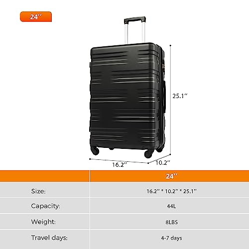 Lightweight 24 Inch Hard Shell Travel Suitcase with Spinner Wheels, Expandable Capacity, TSA Lock and Adjustable Telescoping Handle (Black)2