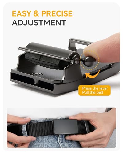 Image of Chaoren Leather Ratchet Belt 2 Pack Dress with Click Sliding Buckle 1 3 /8 inch in Gift Set Box - Adjustable Trim to Fit