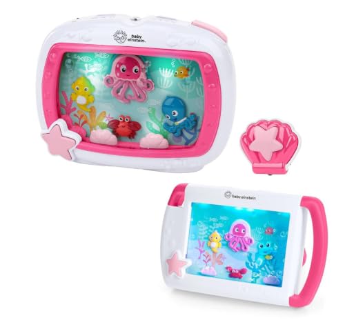 Image of Baby Einstein 2-in-1 Sea Dreams Soother On-the-Go Gift Set, Musical Crib Toy Sound Machine and Portable Aquarium Toy, Ages Newborn and Up, Pink