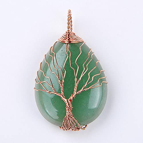 Rose Goud Kleur Wire Wrap Levensboom Water Drop Hanger voor Vrouwen Ketting Natuursteen Paars Roze Kristallen Hangers… - Image 5