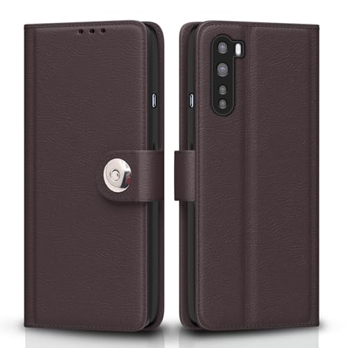Image of Pikkme Flip Cover Leather Finish | Inside TPU with Card Pockets | Wallet Stand and Shock Proof | Complete Protection Button Flip Case for Oneplus Nord (2020) (Coffee)