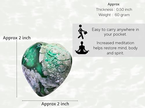 Image of Certified Variscite Crystal Heart Palm Pebbles Stones for Anxiety Stress Relief Massage - AAA Grade Original Healing Gemstone Agate Heart Palm Stone for Yoga Meditation Spiritual