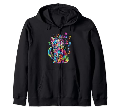 Gato colorido con notas musicales Sudadera con Capucha