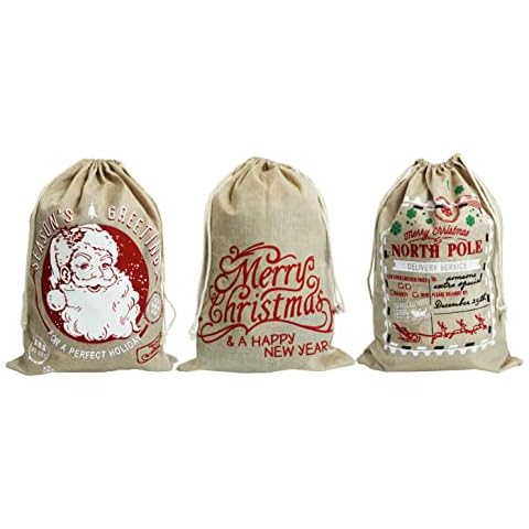 Hooin 3PCS Santa Sacks. 40X56CM Large Christmas Sack Bags with Drawstring. Pack of 3 Cover