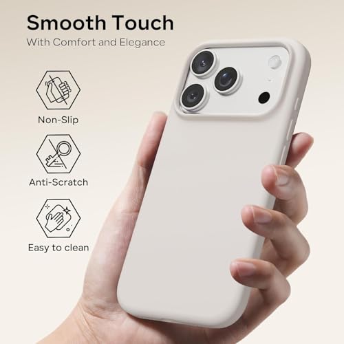 Image of Silicone Case for iPhone 17 Pro Max 6.9-Inch, Silky-Soft Touch Full-Body Protective Phone Case, Shockproof Back Cover for iPhone 17 Pro Max (Stone)