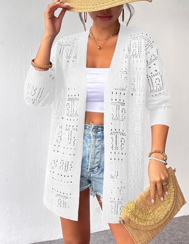 Image of Zeagoo Womens 2026 Summer Crochet Cardigan Sweaters Lightweight Long Sleeve Open Front Kimono Boho Knit Cover Ups