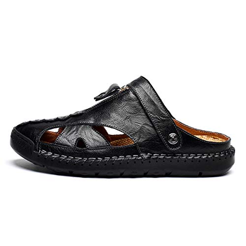 ChicWind Men's Handmade Zipper Leather Sandals Outdoor Hollow Hole Anti-Slip Slippers3