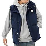 [uptoyou] ダウンベスト メンズ 中綿ベスト レディース 防寒 厚手 アウトドア 暖かい 防水 大きいサイズ カジュアル アウター 人気 立ち襟 旅行 登山 釣り おしゃれ 袖なし 笑顔刺繍 男女兼用 ノースリーブ 春 秋 冬 M-2XL(M ネイビー)