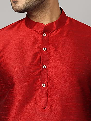 Image of Uri and MacKenzie Men's Silk Blend Solid Pathani Kurta with Readymade Pajama Pant Set