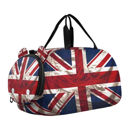 YETTASBIN Sport Travel Duffel Bag for Girls Boys, British Flag Large Waterproof Weekender Overnight Bag, Detachable Shoulder Strap Gym Bag with Shoe Compartment & Wet Pocket