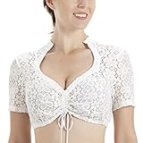 Dirndlwelle Damen Dirndl Bluse mit Spitze Blumenmuster 34-44 Schatz Kurzarm Atmungsaktiv Bluse Weiß Trachten