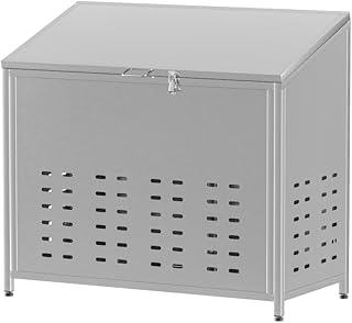 RARE count ゴミ箱 屋外 ゴミステション 大きい ステンレス グレー カラス除け ゴミ荒らし防止 カラスや野良猫からゴミを守る 高強度 大型 ごみ収集ボックス 庭用 ふた付き アジャスター (組立式) (280L)