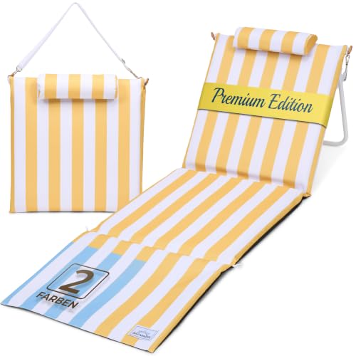 SunCarrier Strandmatte klappbar mit Dicker Polsterung strandliege klappbar leicht für Strand See & Garten Bequeme Liegefläche stabil & langlebig (Sonnengelb)