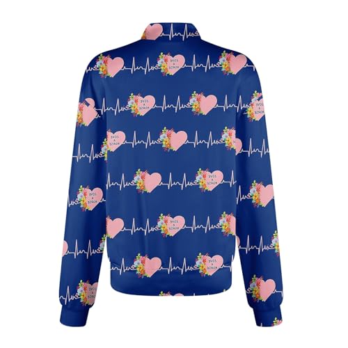Scrub Jackets for Woman Zip Up Long Sleeve Tops Print Plus Size Womens Scrubs for Women Nursing Shirts with Pockets