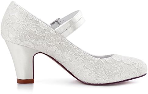 ELEGANTPARK HC1708 Wedding Shoes for Bride Closed Toe Bridal Shoes Block Heel Pumps Women Mary Jane Lace Wedding Shoes Ivory US 6 | Image 2