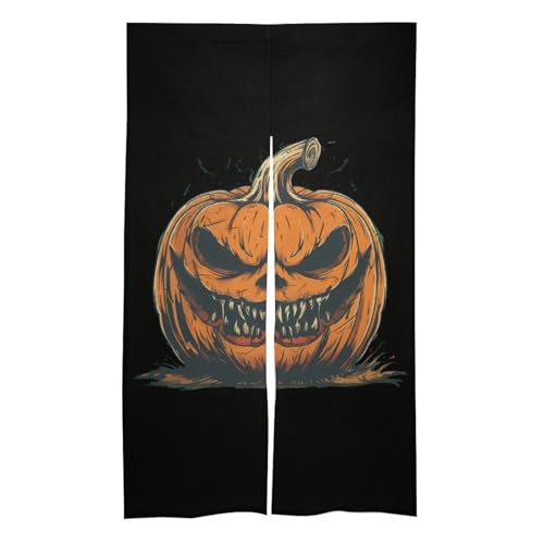 Evil Pumpkin King Halloween Noren Doorway Split Shower Curtain Long Type Window Treatment for Privacy Partition Divider