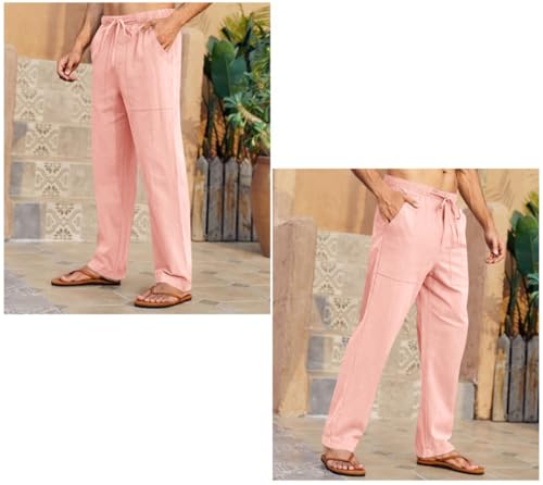Image of Gafeng Mens Linen Pants Yoga Casual Beach Summer Harem Baggy Trousers