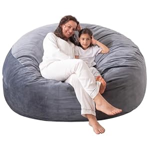 X-Large Bean Bag Chair: 5 ft Memory Foam Bean Bag Chairs for Adults/Kids,Bean Bag Chair with Fillings,Soft Faux Fur Fabric – Dutch Velvet, Grey, 5 Foot