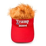 Donald Trump MAGA Sun Visor Cap Hat with Hair,Gag Funny Trump Gift 2024 Embroidered and Adjustable Hat for Women and Men,Red