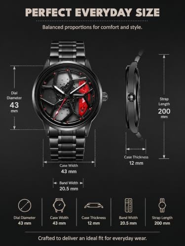 Image of V2A Men's Analog Automotive Inspired Wheel Rim Design Wrist Watch | Stainless Steel Bracelet| Quartz Movement | 30M Water Resistant | Premium Black Metal Strap Watch for Men | Casual & Formal