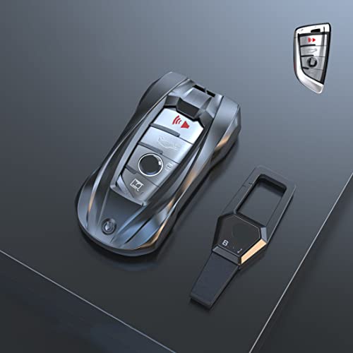 Autek For Bmw Key Fob Cover, Metal Car Key Fob Cover For Bmw 2 5 6 7 Series X1 X2 X3 X5 X6 Series Key Cover Accessories With Keychain (A-Grey) (Audi B Bs) #TOP2