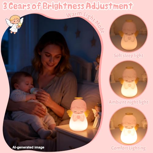 Image of OkiyiD Angel Night Light, Guardian Angel Nursery Lamp for Baptism Gifts