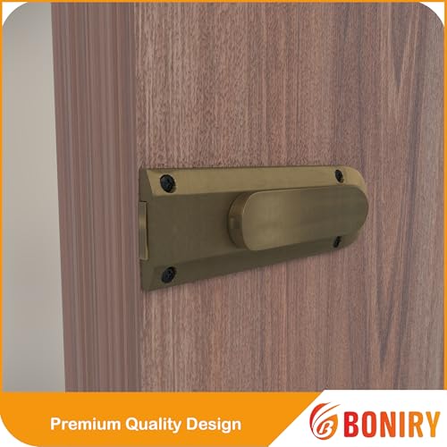 Image of Boniry Door Latch Lock | Solid Metal Door Stopper for Bathroom, Home, Office | Easy Install, Smooth Sliding, Heavy Duty Latch (1, Brass)